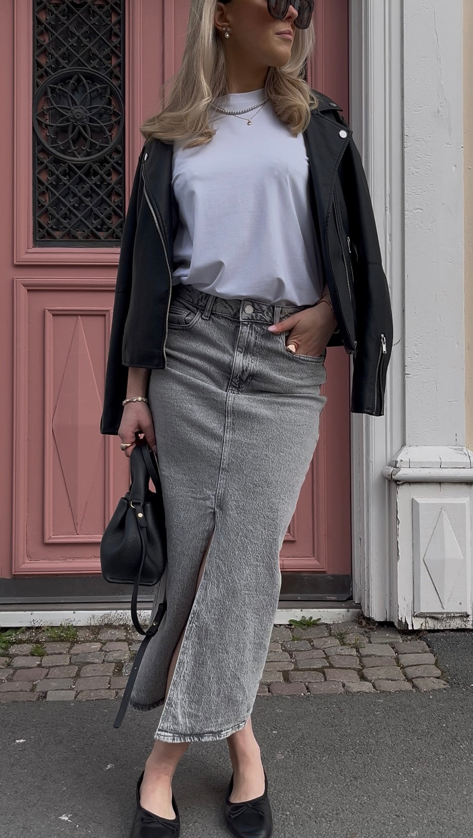 VIJAF Midi Skirt - Light Grey Denim