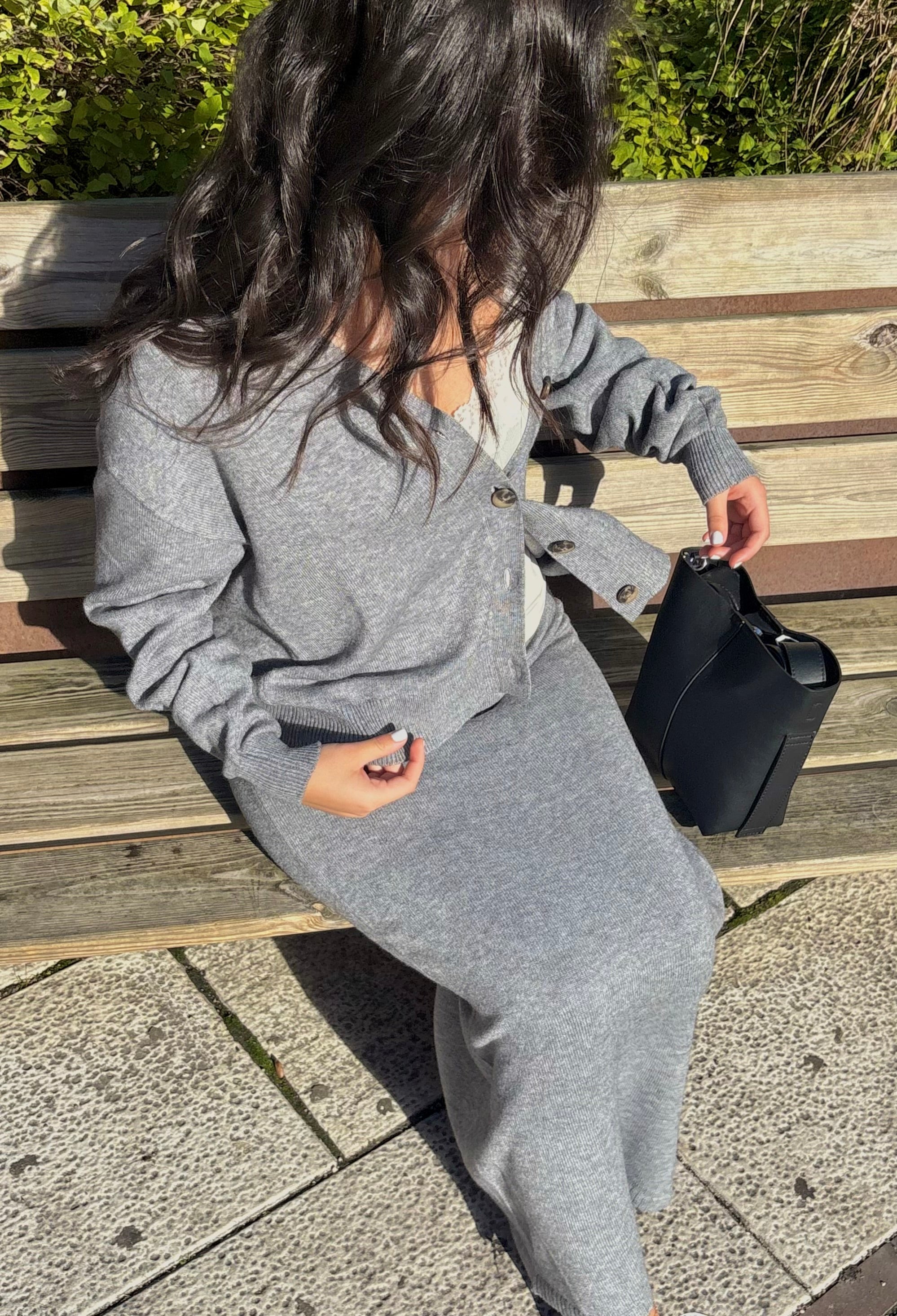 VIRIL Long Skirt - Medium Grey Melange