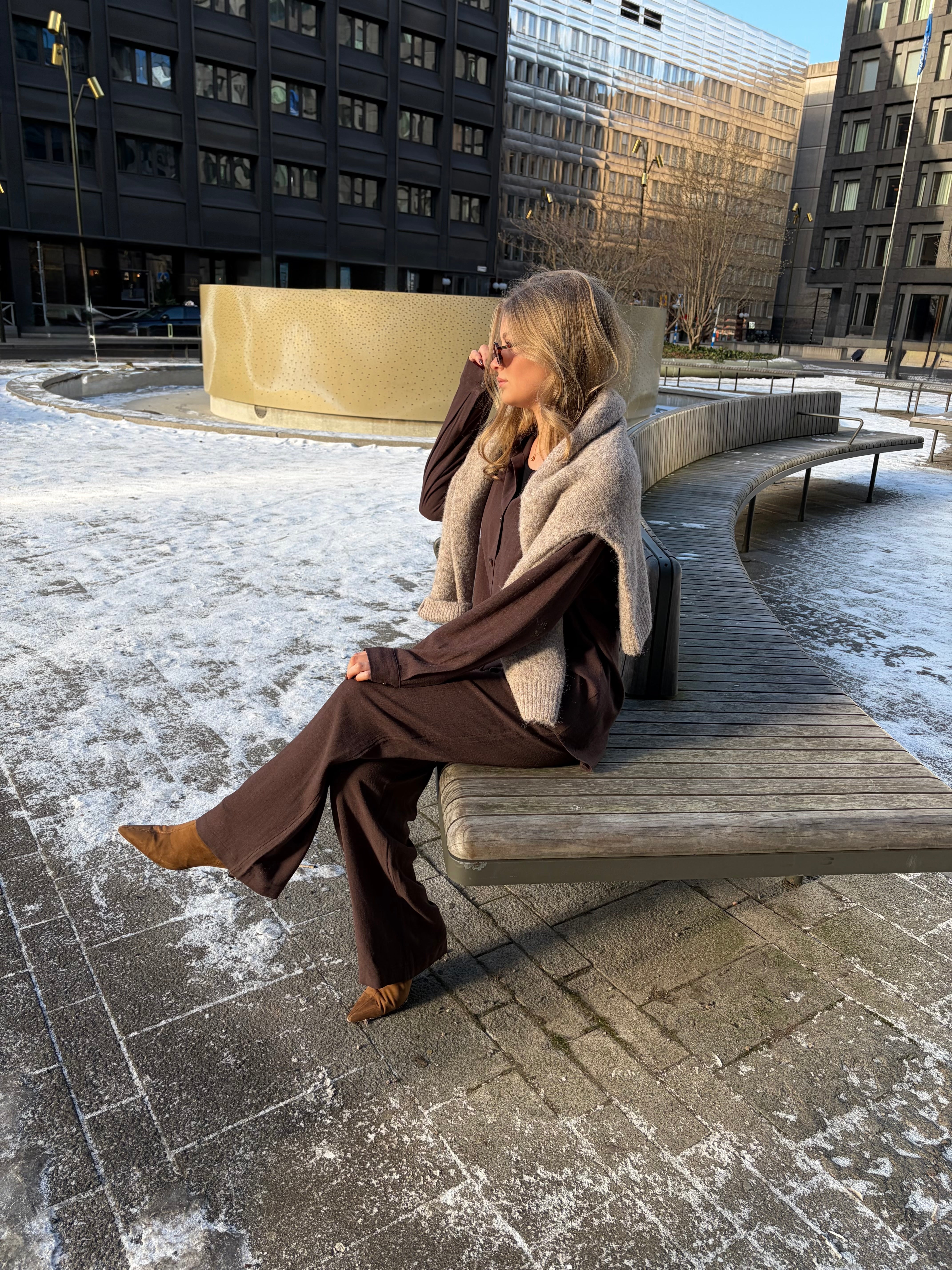 OBJSANNE Trousers - Seal Brown