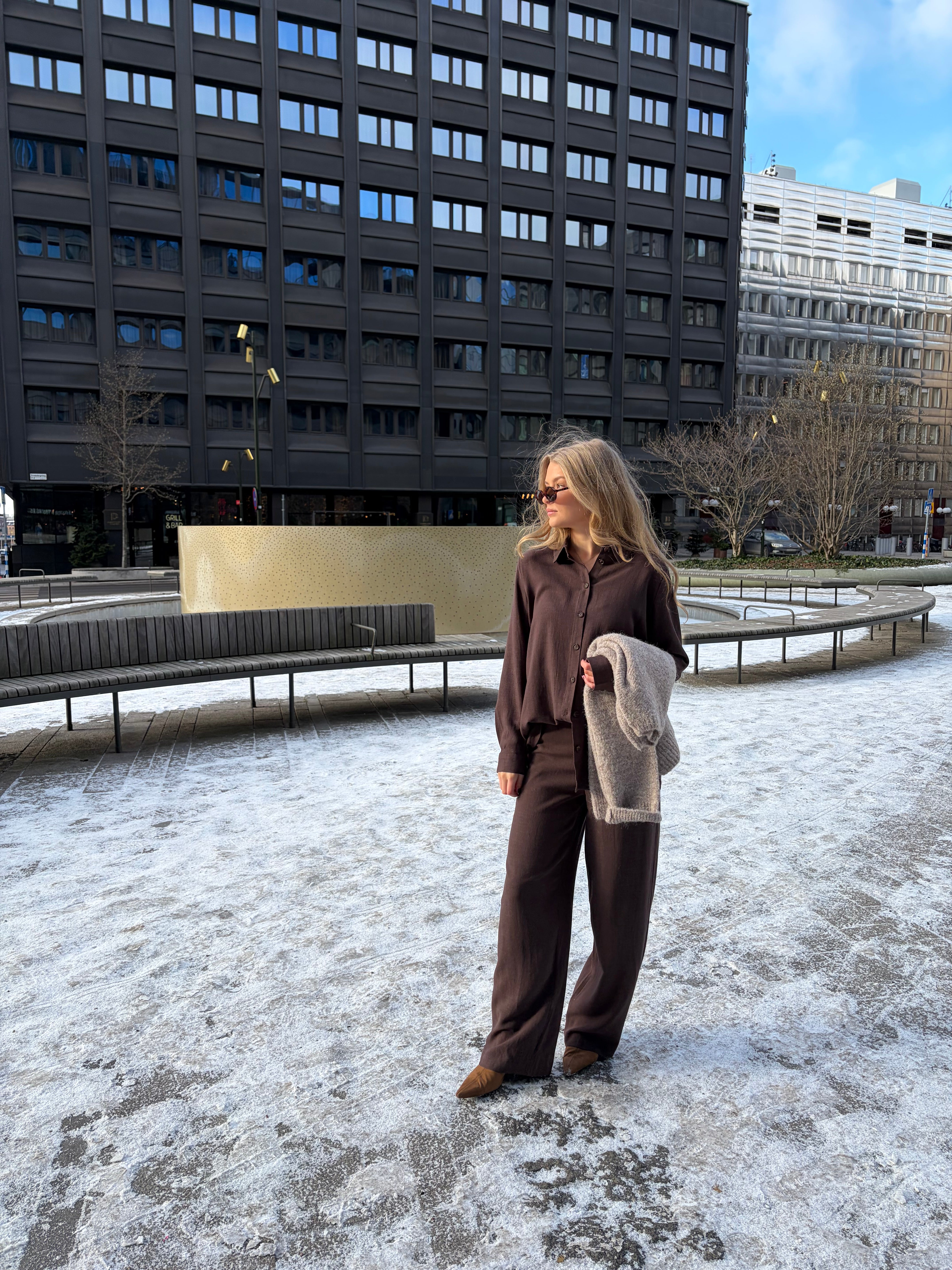 OBJSANNE Trousers - Seal Brown