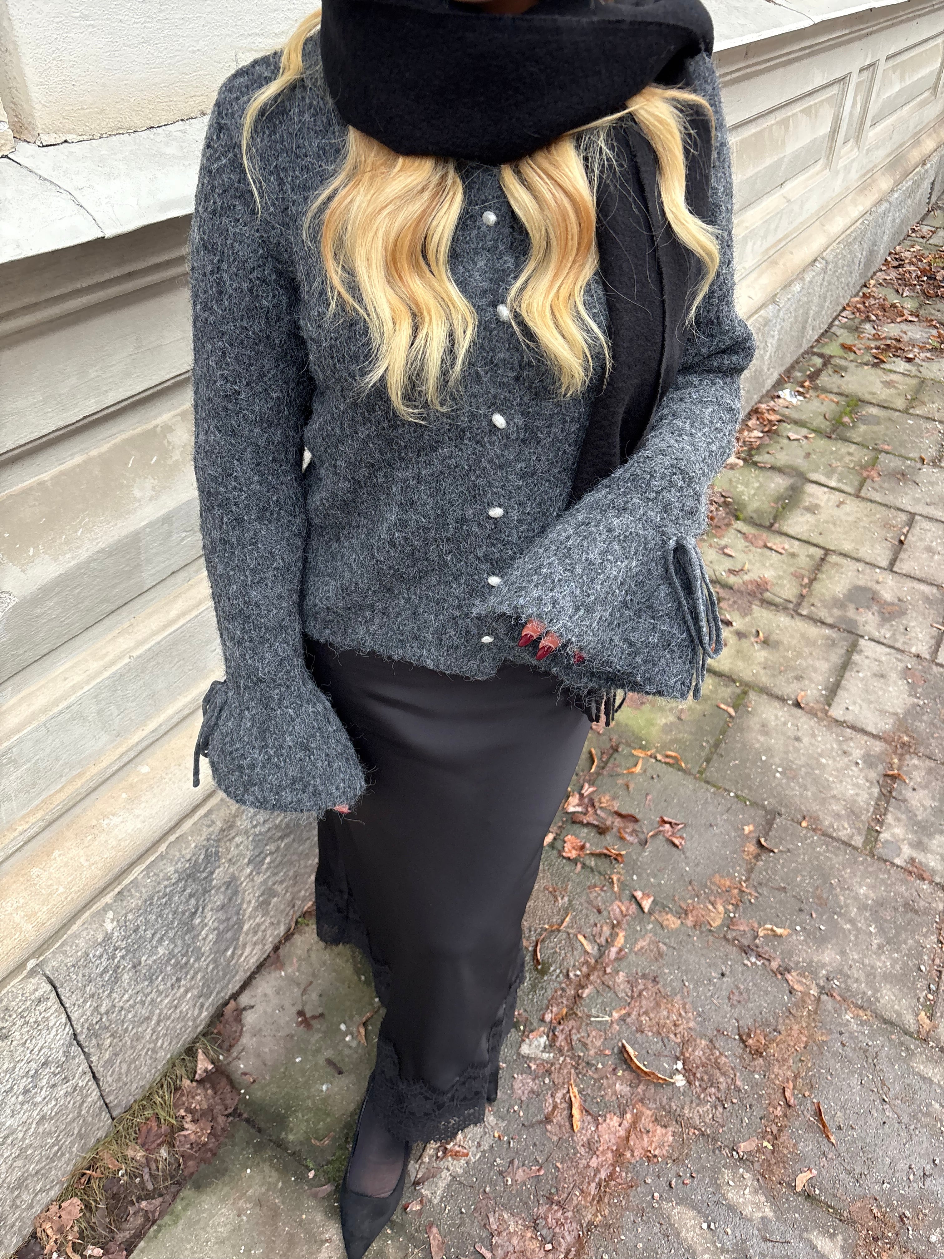 OBJSALIKA Knit Cardigan - Dark Grey Melange