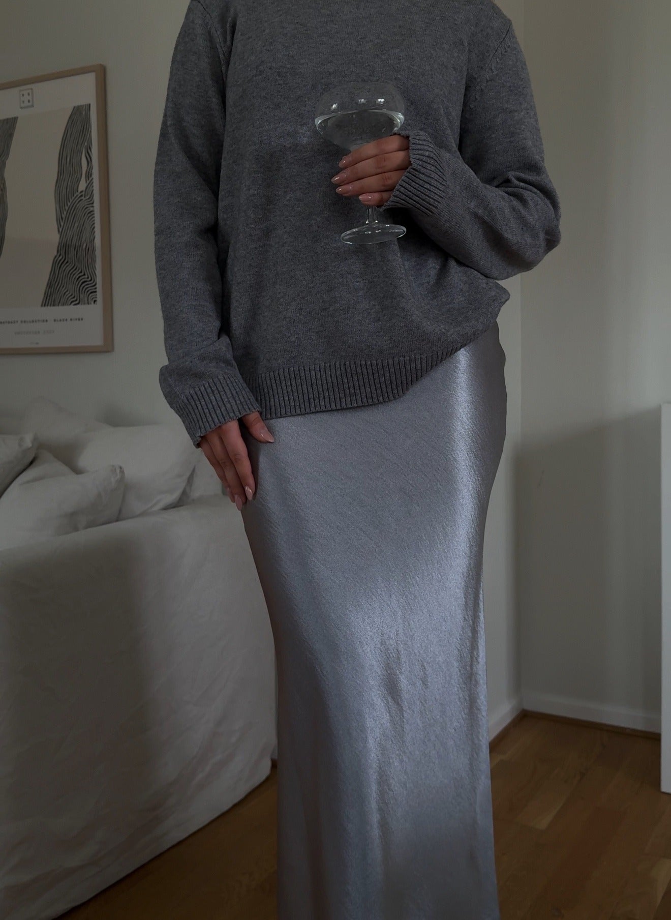 VIDINNE Midi Skirt - Silver Colour